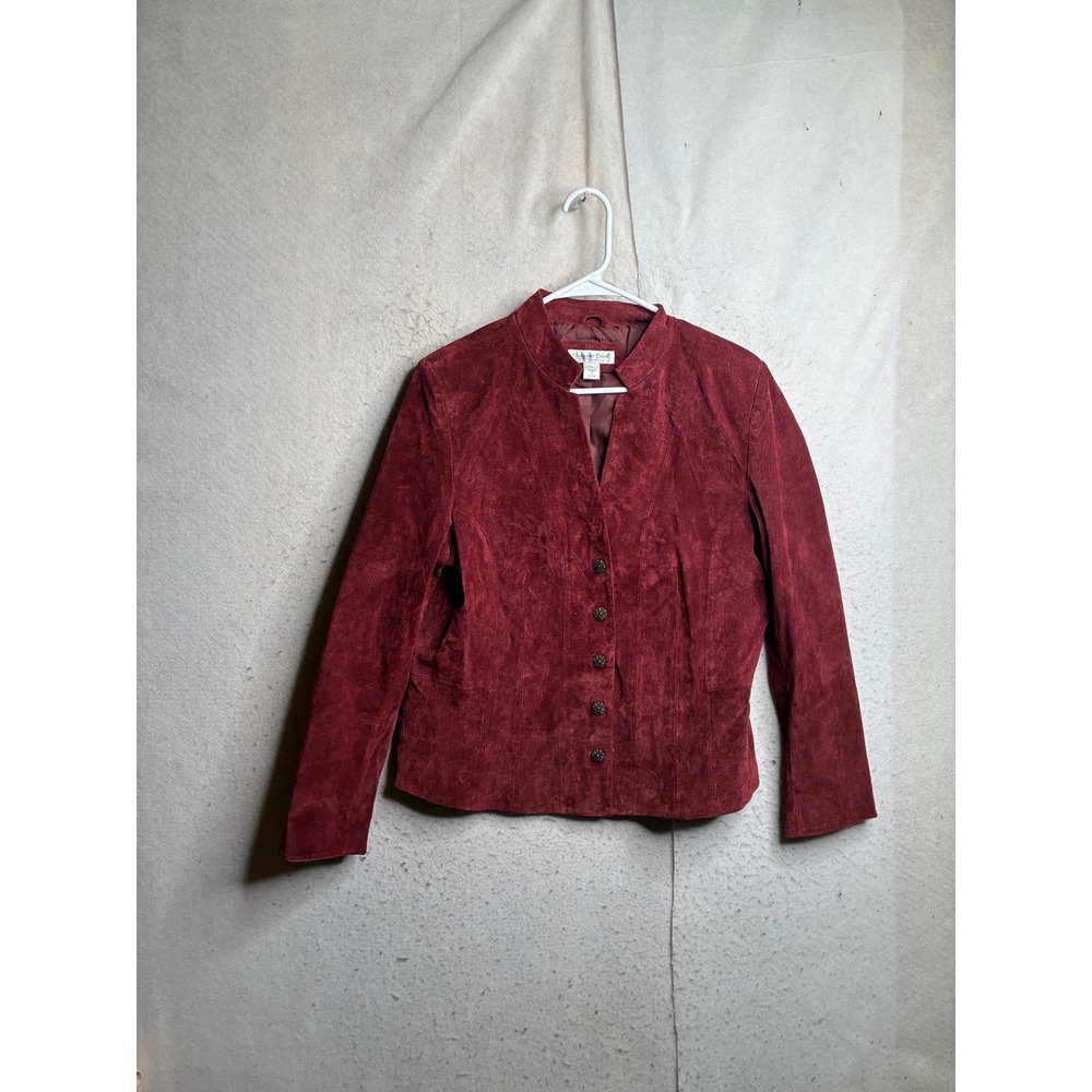 Coldwater Creek Womens Burgundy Suede Leather Button Front Jacket Large H26503